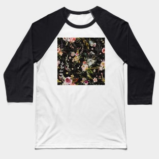 Boho Meadow Floral - Black Baseball T-Shirt